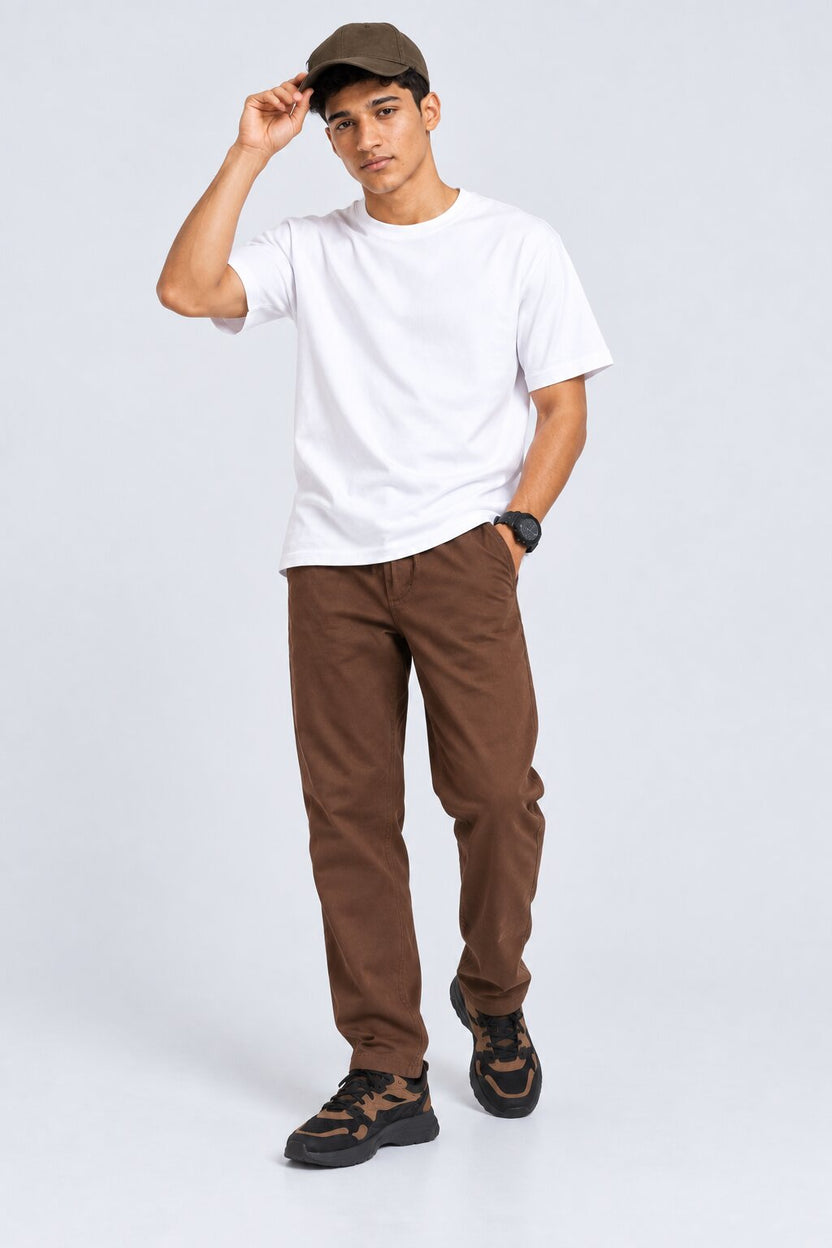 Mens Brown Relaxed Fit Drawstring Relaxed Fit Trouser - Image 6