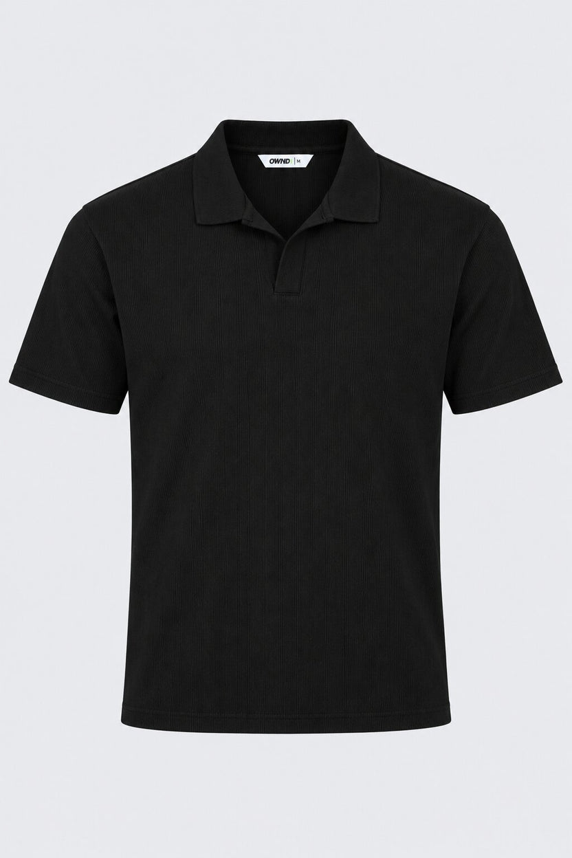 Mens Black Solid Textured Polo T-Shirt - Image 7