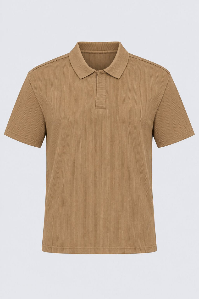 Mens Taupe Solid Textured Polo T-Shirt - Image 7