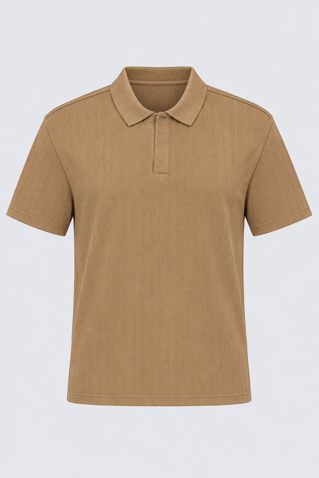 Mens Taupe Solid Textured Polo T-Shirt - Image 7