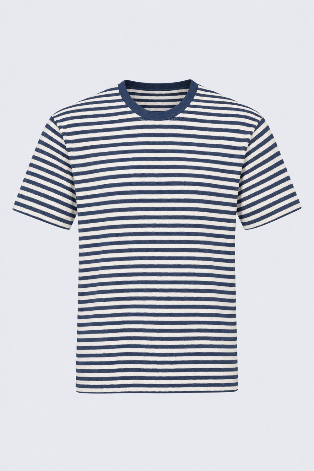 Mens Navy Striped Textured Crew Neck T-Shirt - Image 7