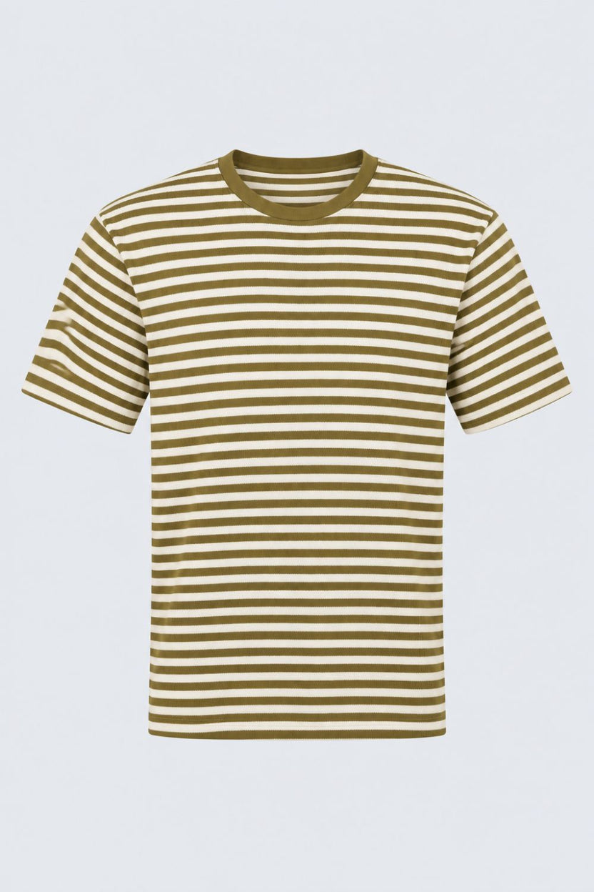 Mens Olive Striped Textured Crew Neck T-Shirt - Image 7