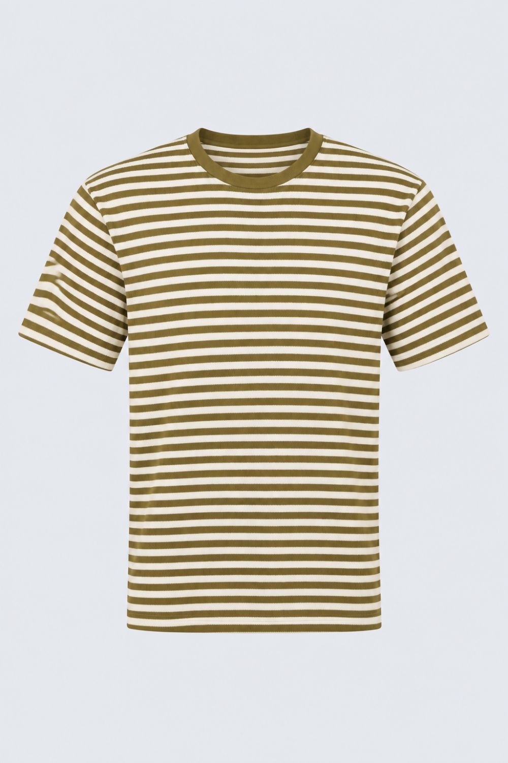 Mens Olive Striped Textured Crew Neck T-Shirt - Image 7