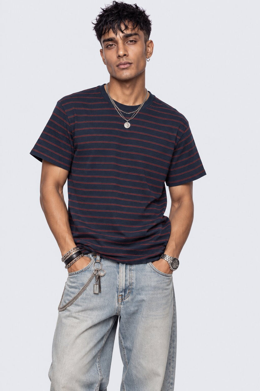 Mens Navy Micro Striped Crew Neck T-Shirt - Image 2