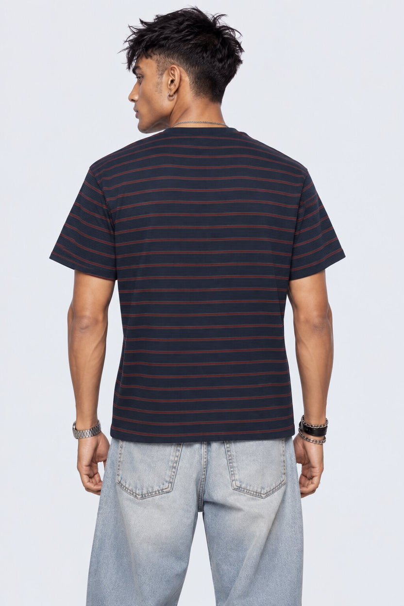 Mens Navy Micro Striped Crew Neck T-Shirt - Image 5