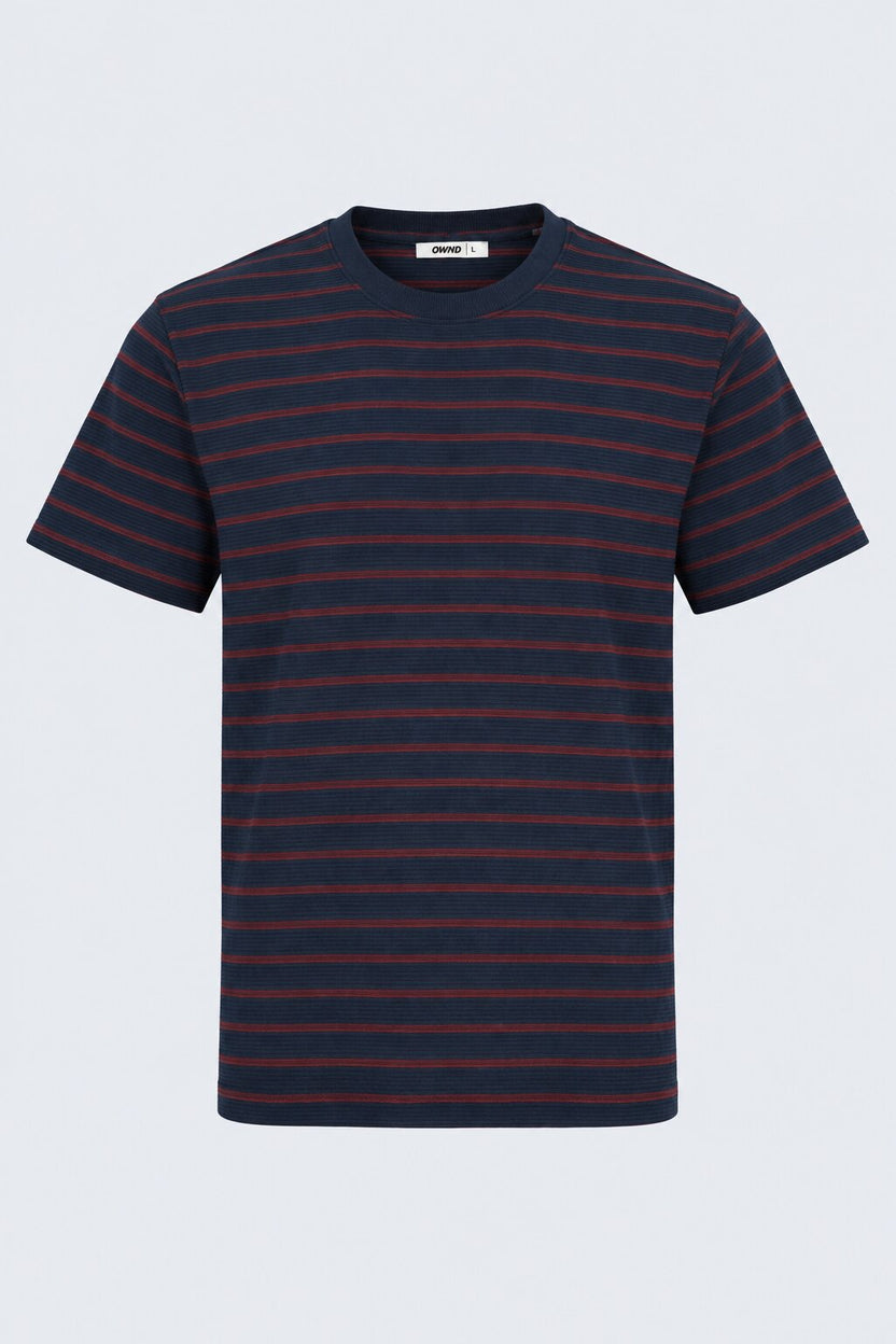 Mens Navy Micro Striped Crew Neck T-Shirt - Image 7