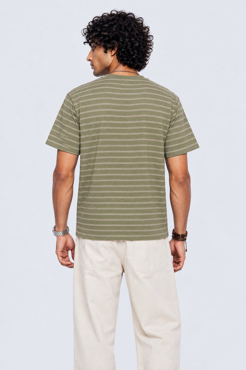 Mens Green Micro Striped Crew Neck T-Shirt - Image 5