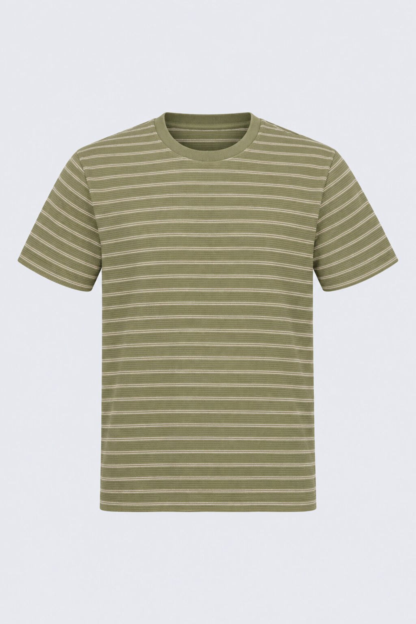 Mens Green Micro Striped Crew Neck T-Shirt - Image 7