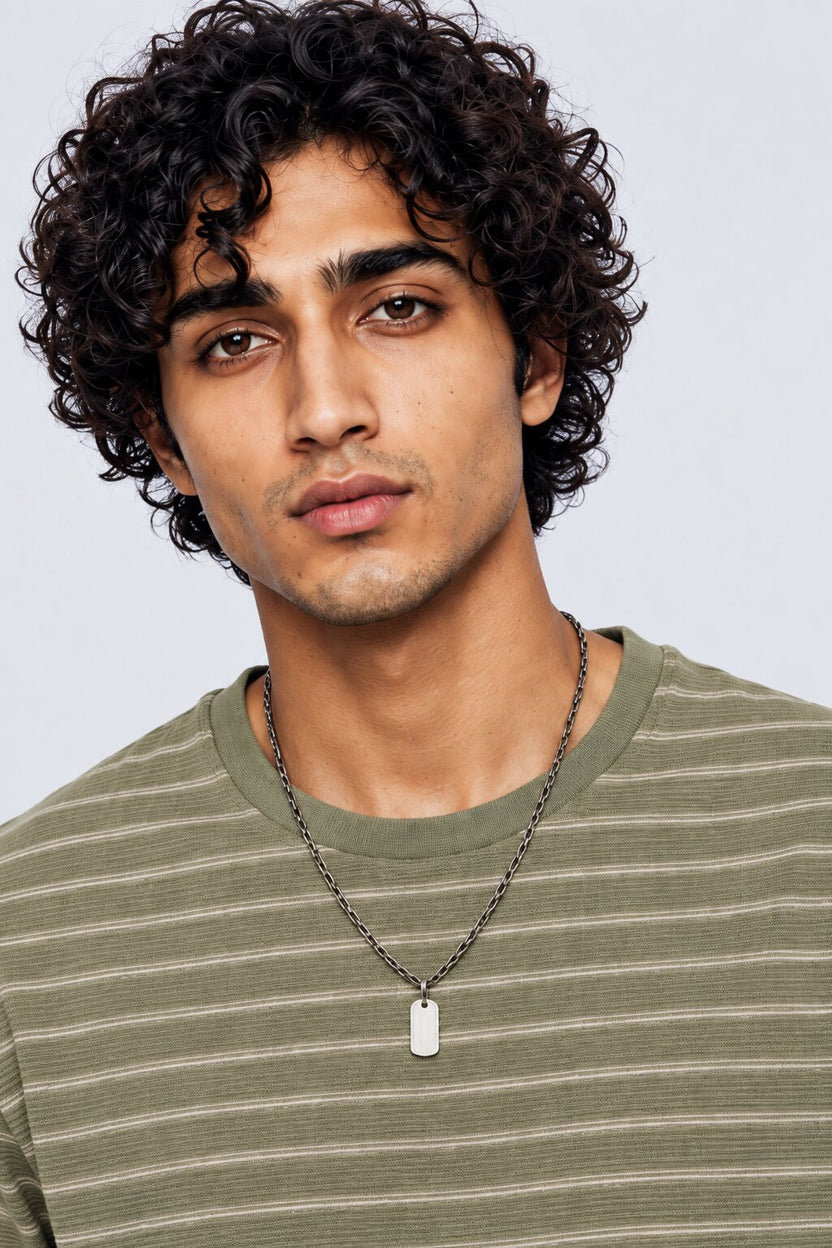 Mens Green Micro Striped Crew Neck T-Shirt - Image 9