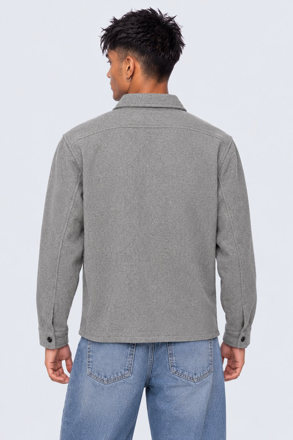 Mens Grey Textured Button Front Overshirt Shaket - Image 5