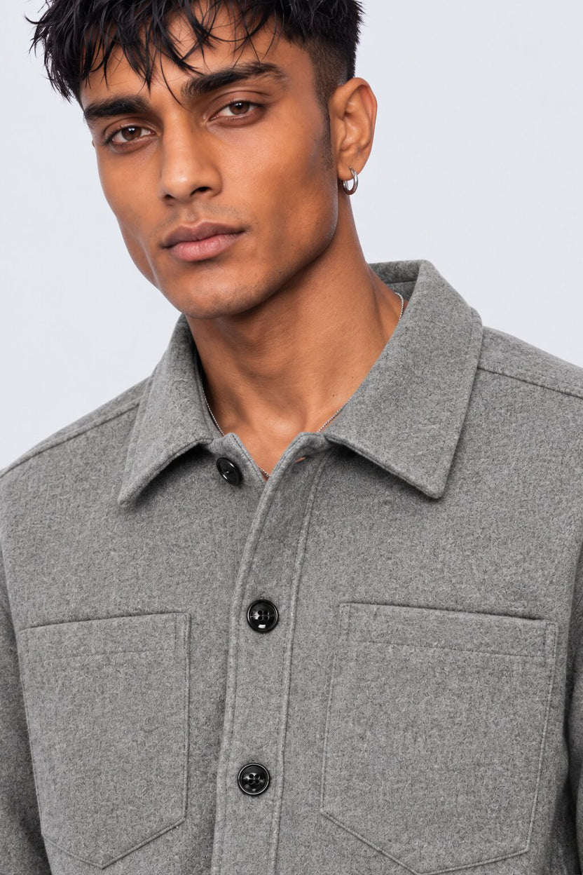 Mens Grey Textured Button Front Overshirt Shaket - Image 9