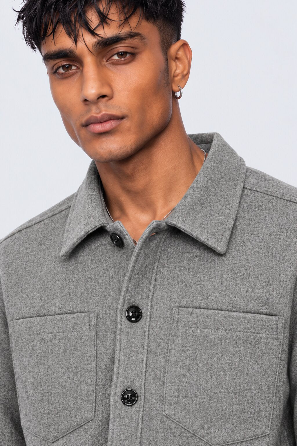Mens Grey Textured Button Front Overshirt Shaket - Image 9