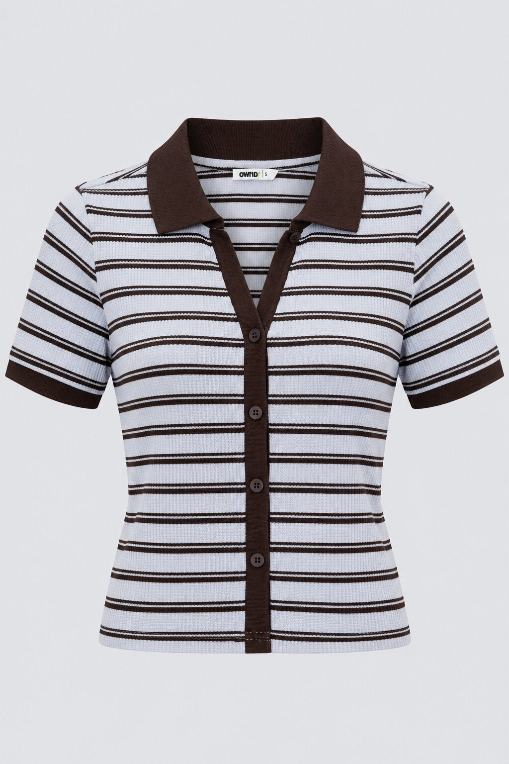 Womens Blue Striped Ribbed Polo Cardigan Top - Image 7