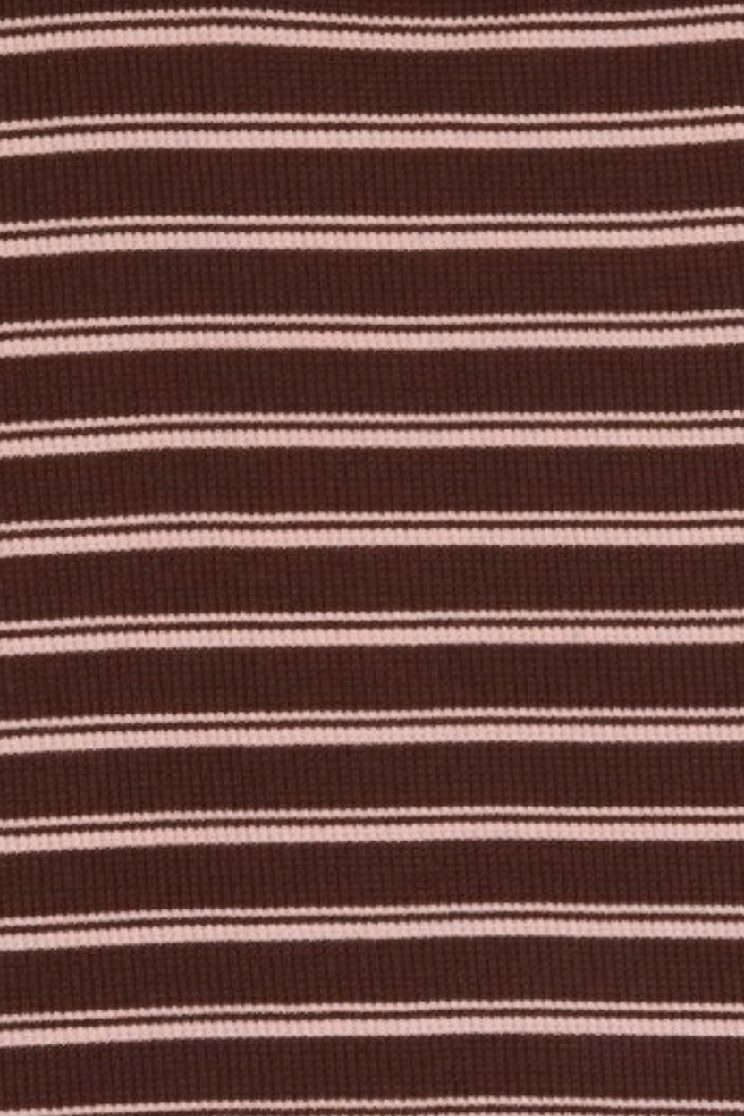 Womens Brown Striped Ribbed Polo Cardigan Top - Image 8