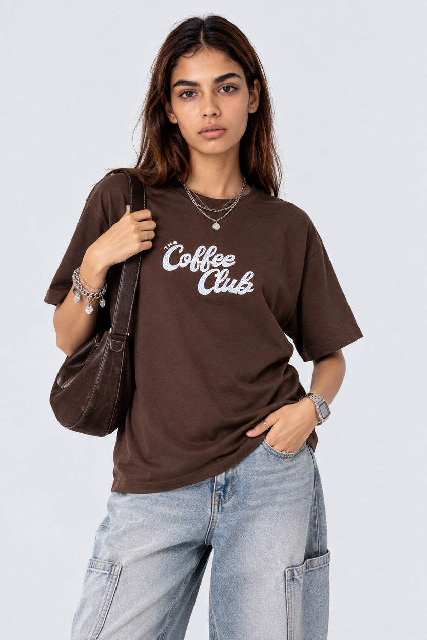 Womens Brown Relaxed Fit Typographic T-Shirt - Image 1
