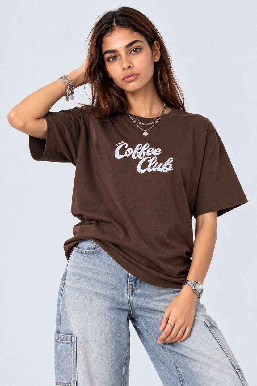 Womens Brown Relaxed Fit Typographic T-Shirt - Image 2