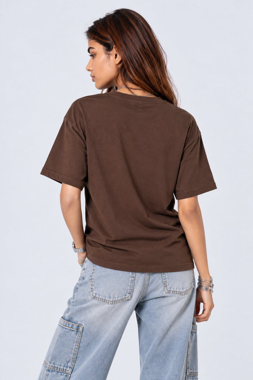 Womens Brown Relaxed Fit Typographic T-Shirt - Image 5