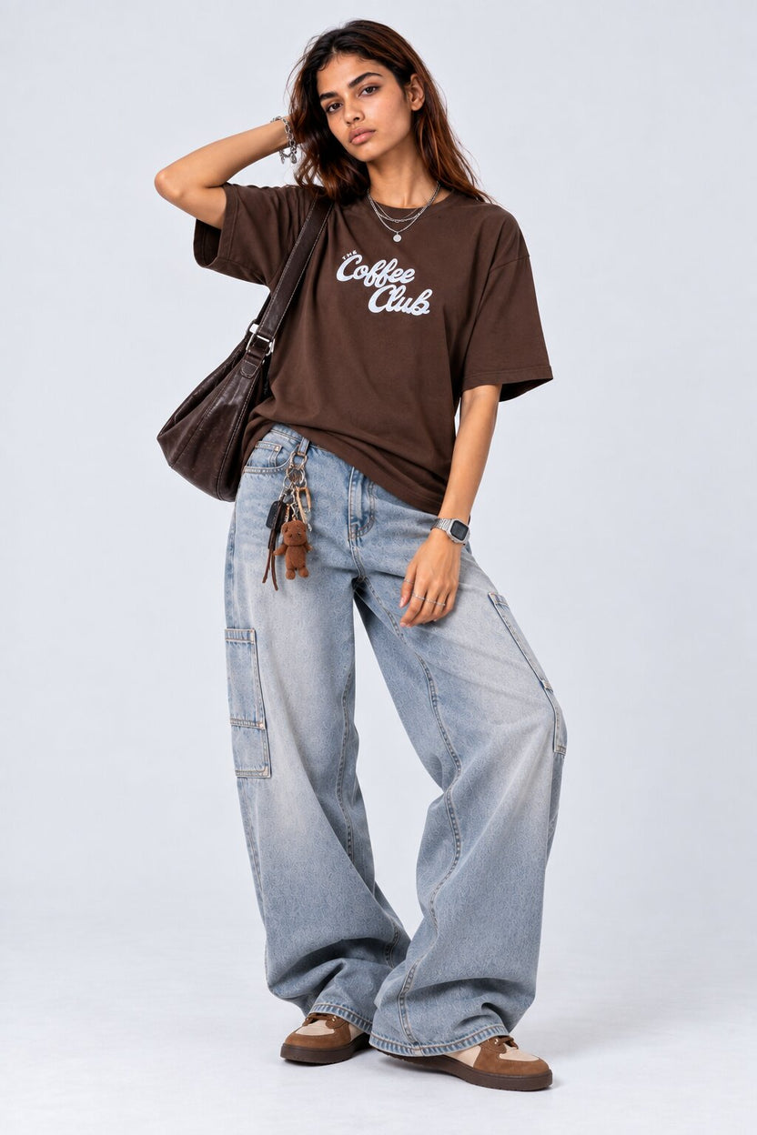 Womens Brown Relaxed Fit Typographic T-Shirt - Image 6