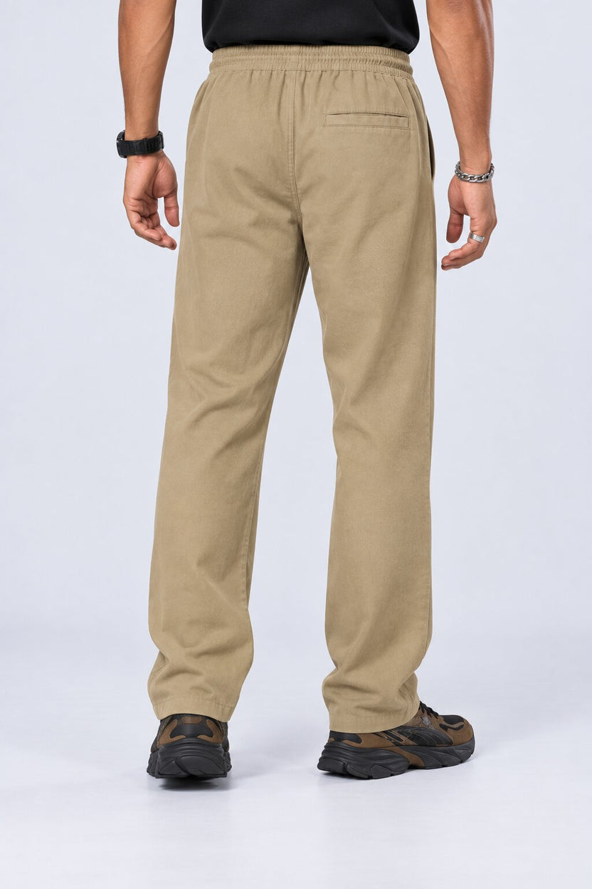 Mens Beige Relaxed Fit Drawstring Relaxed Fit Trouser - Image 5