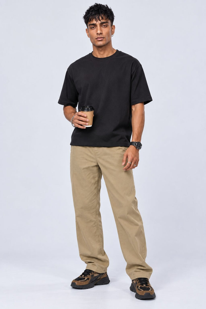 Mens Beige Relaxed Fit Drawstring Relaxed Fit Trouser - Image 6