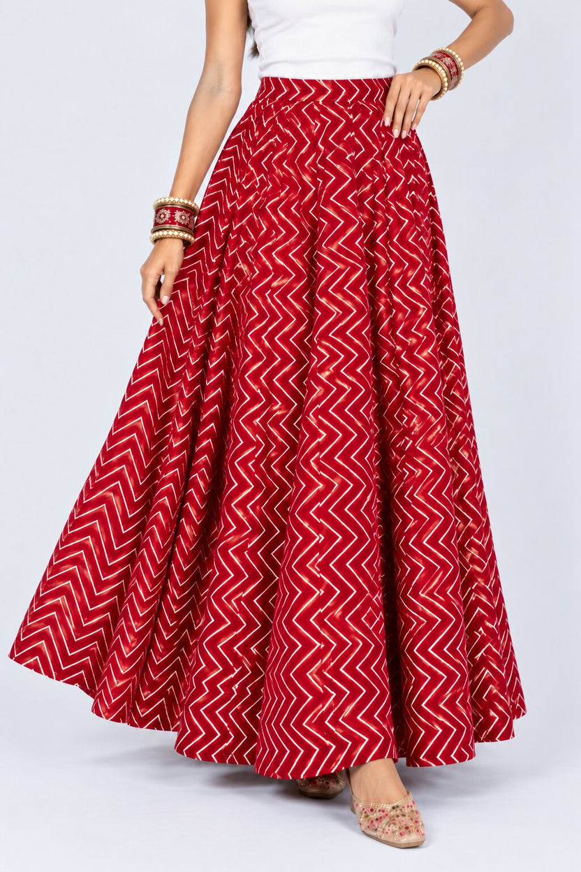 Red Gold Foil Print Roman Festive Skirt - Image 2