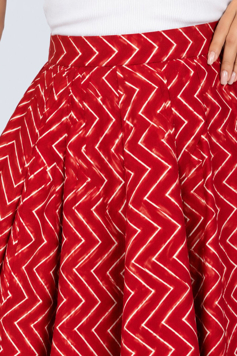 Red Gold Foil Print Roman Festive Skirt - Image 3