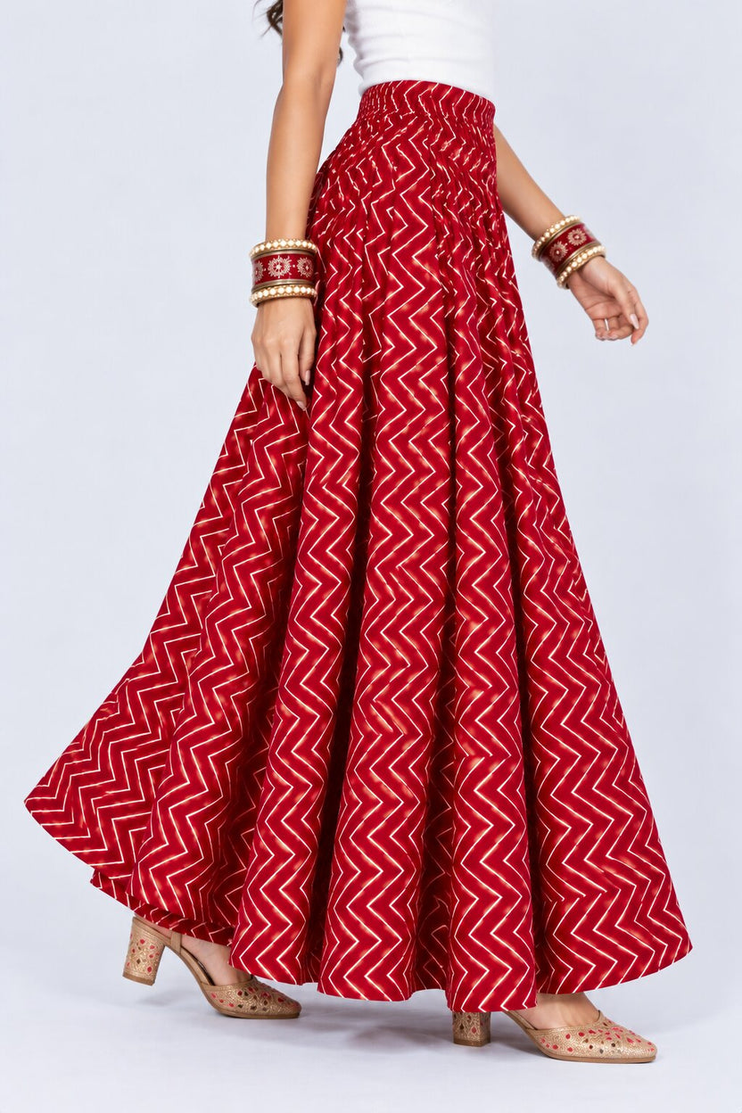 Red Gold Foil Print Roman Festive Skirt - Image 4