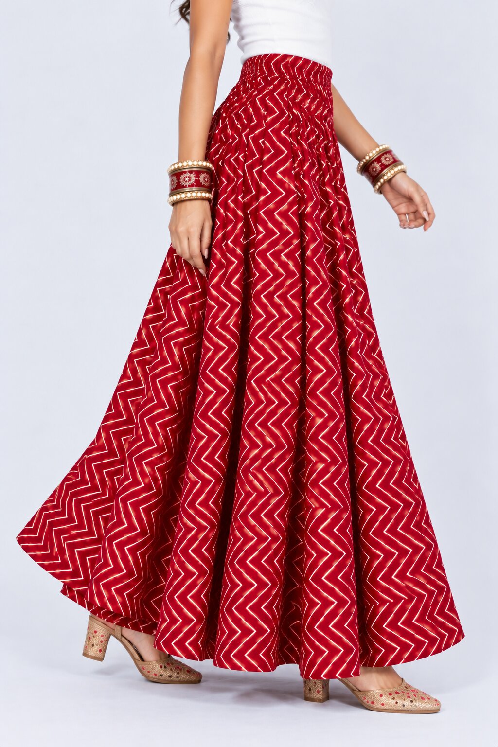 Red Gold Foil Print Roman Festive Skirt - Image 4