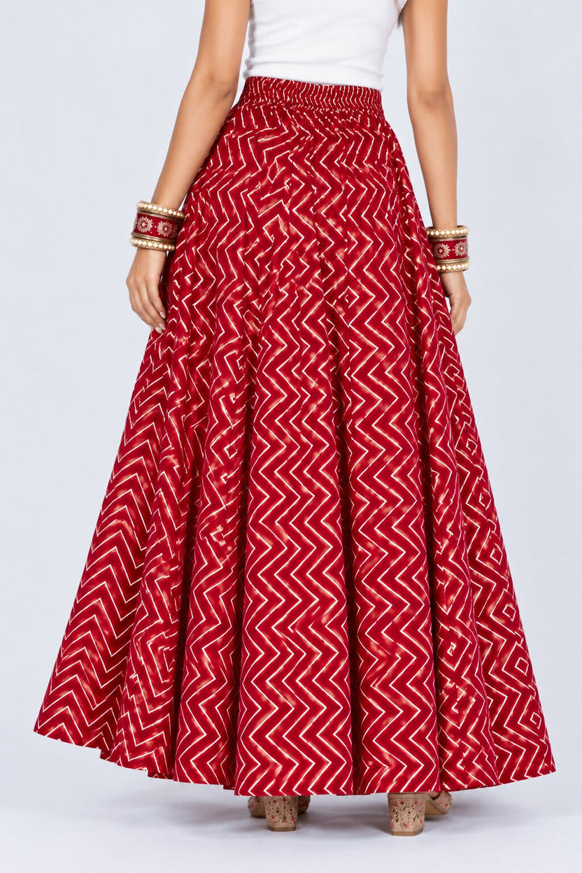 Red Gold Foil Print Roman Festive Skirt - Image 5