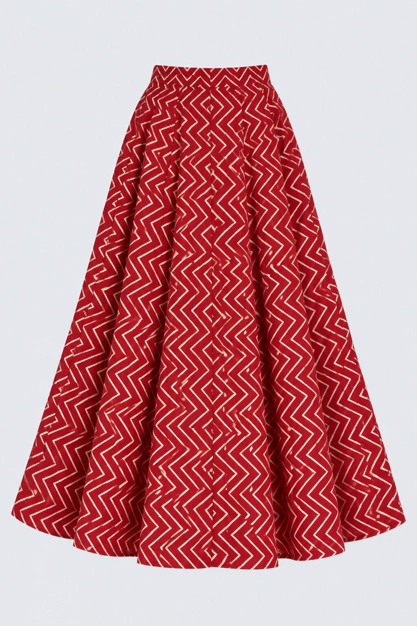 Red Gold Foil Print Roman Festive Skirt - Image 7