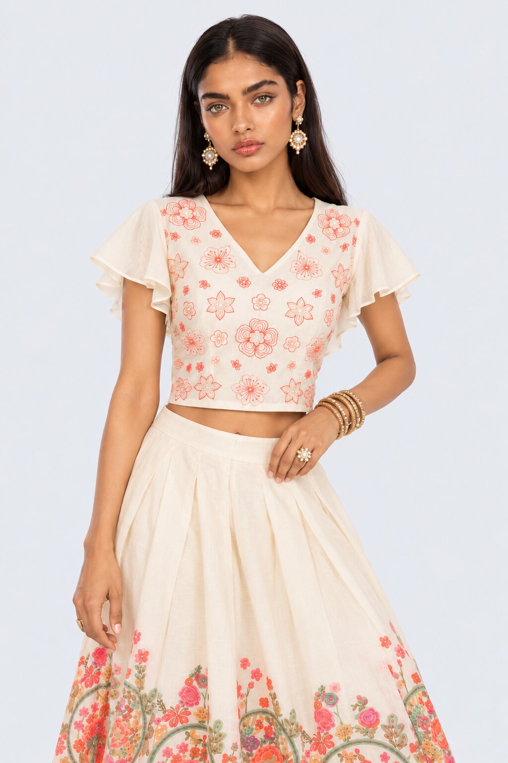 Off White Embroidered  Chanderi Festive Top - Image 2