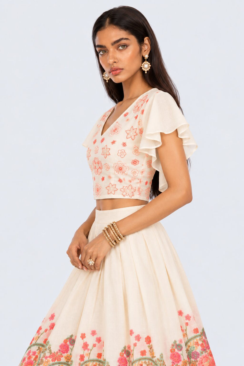 Off White Embroidered  Chanderi Festive Top - Image 4