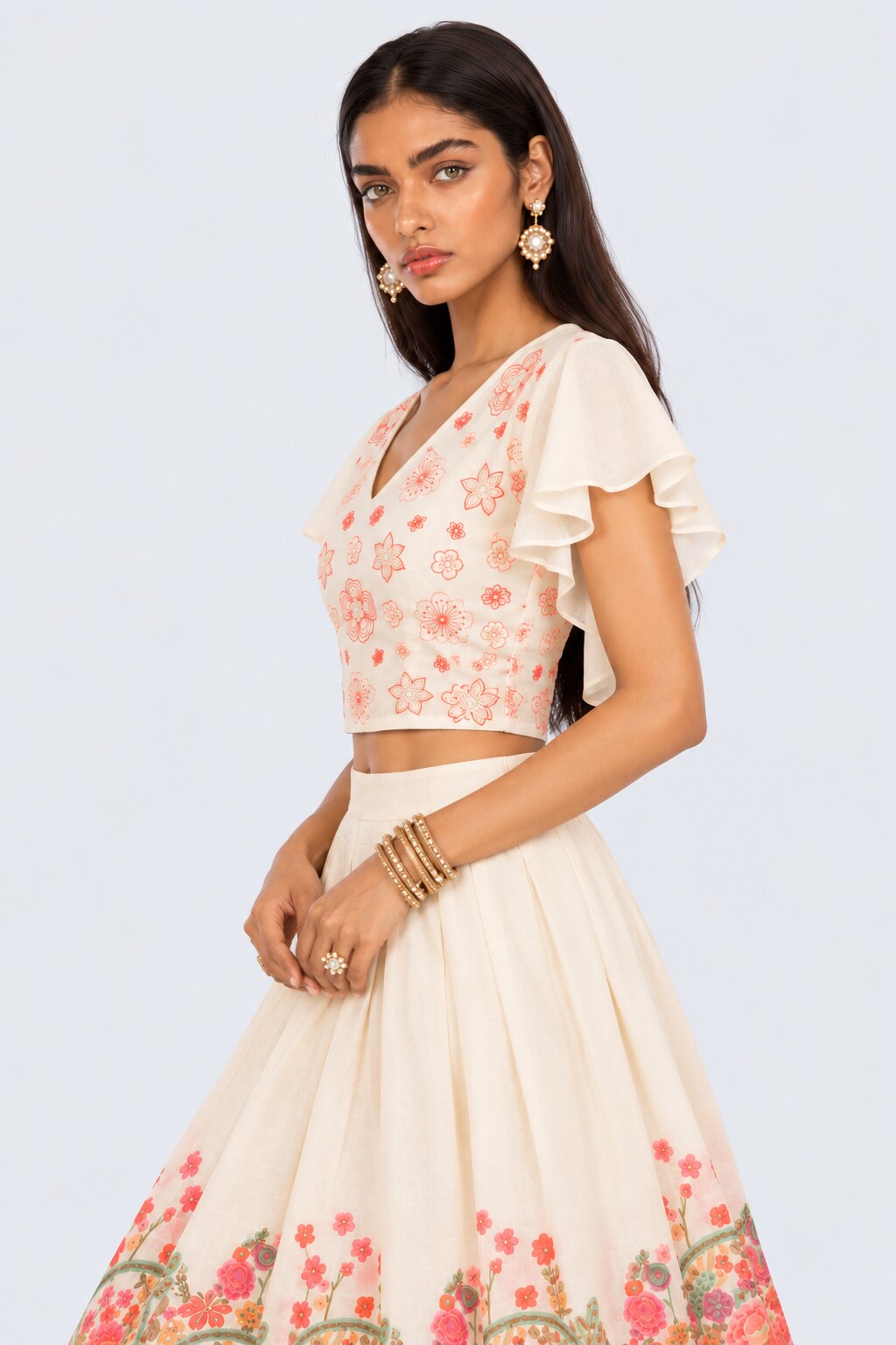 Off White Embroidered  Chanderi Festive Top - Image 4