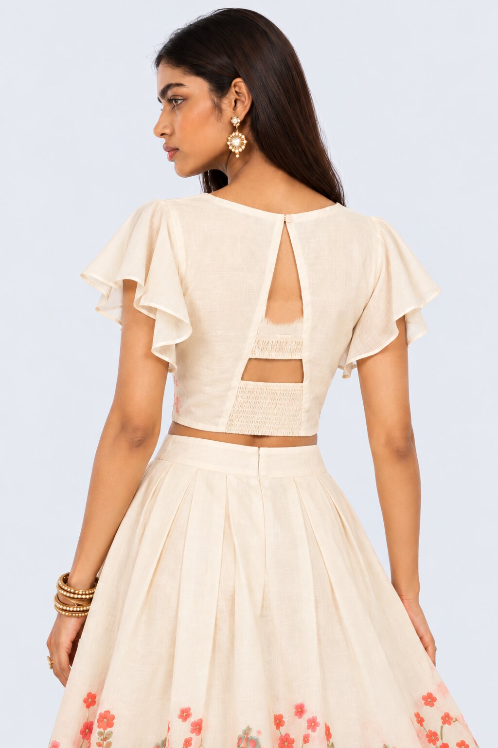 Off White Embroidered  Chanderi Festive Top - Image 5
