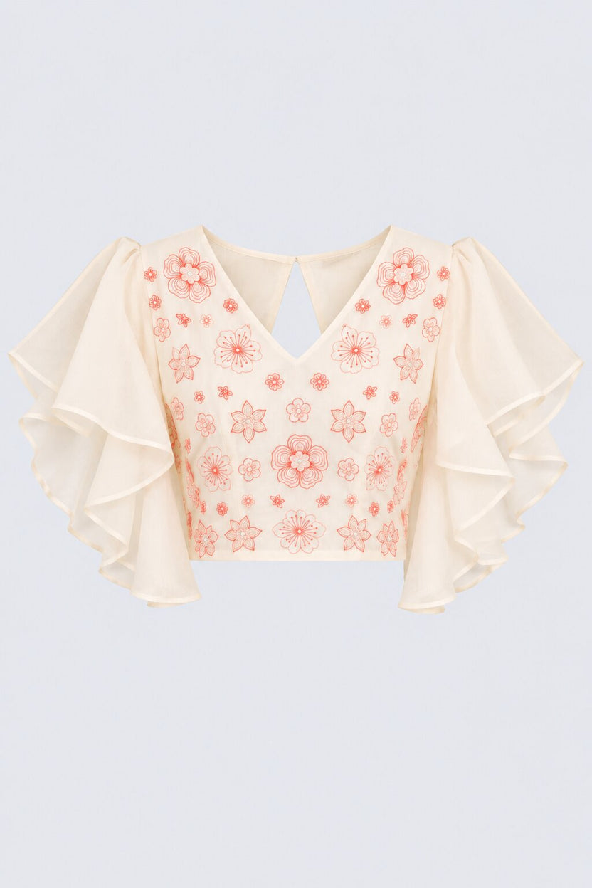 Off White Embroidered  Chanderi Festive Top - Image 6