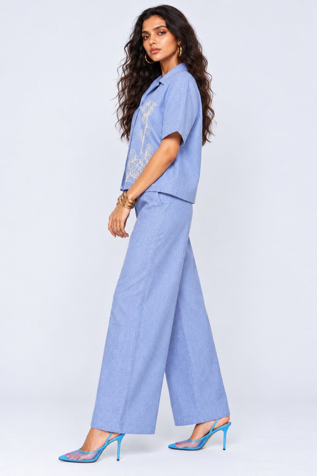 Blue Embroidered Chambray  Co-ord Set - Image 4
