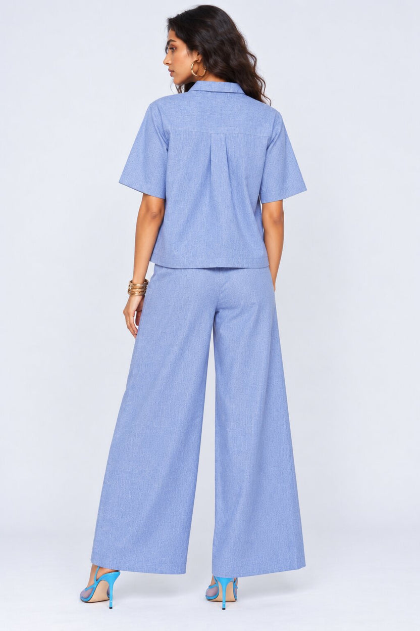 Blue Embroidered Chambray  Co-ord Set - Image 5
