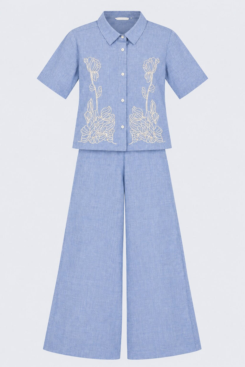 Blue Embroidered Chambray  Co-ord Set - Image 7