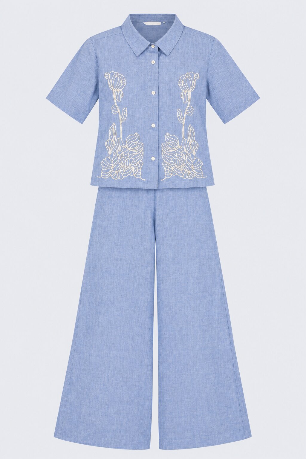 Blue Embroidered Chambray  Co-ord Set - Image 7