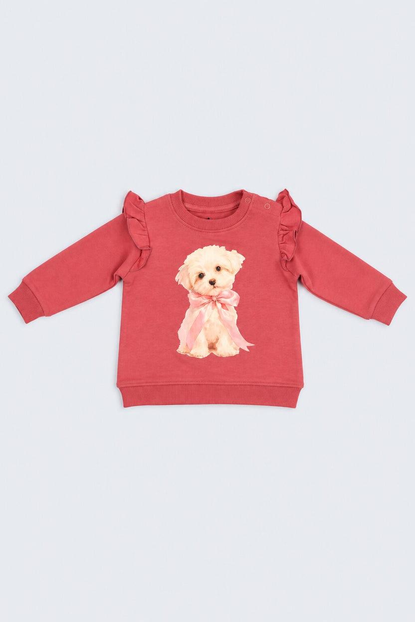 Red Graphic Printed Cotton  Infant Girls  Co-ord Set - Image 2