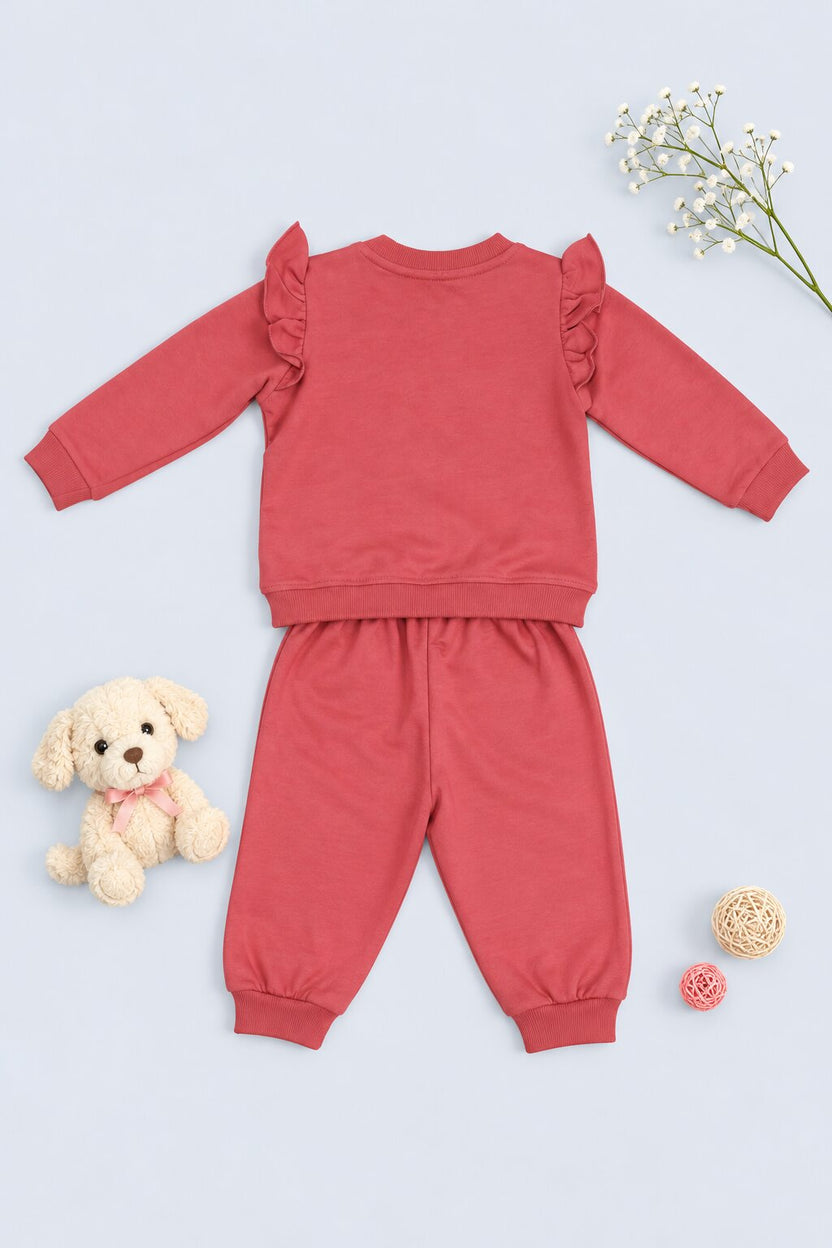 Red Graphic Printed Cotton  Infant Girls  Co-ord Set - Image 3