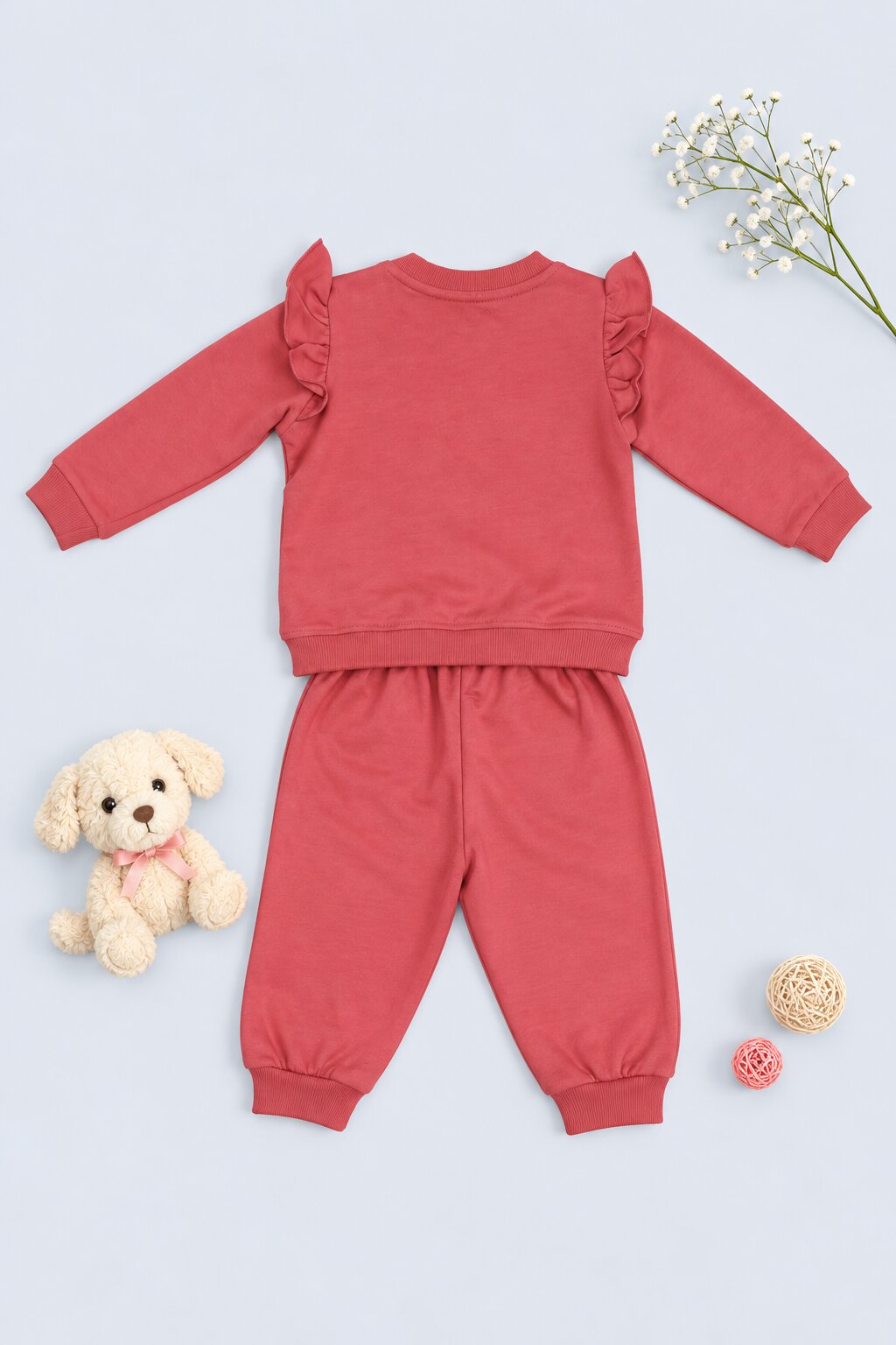 Red Graphic Printed Cotton  Infant Girls  Co-ord Set - Image 3