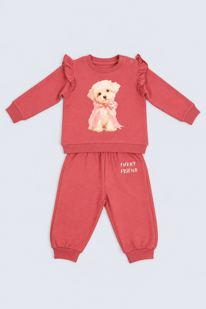 Red Graphic Printed Cotton  Infant Girls  Co-ord Set - Image 6
