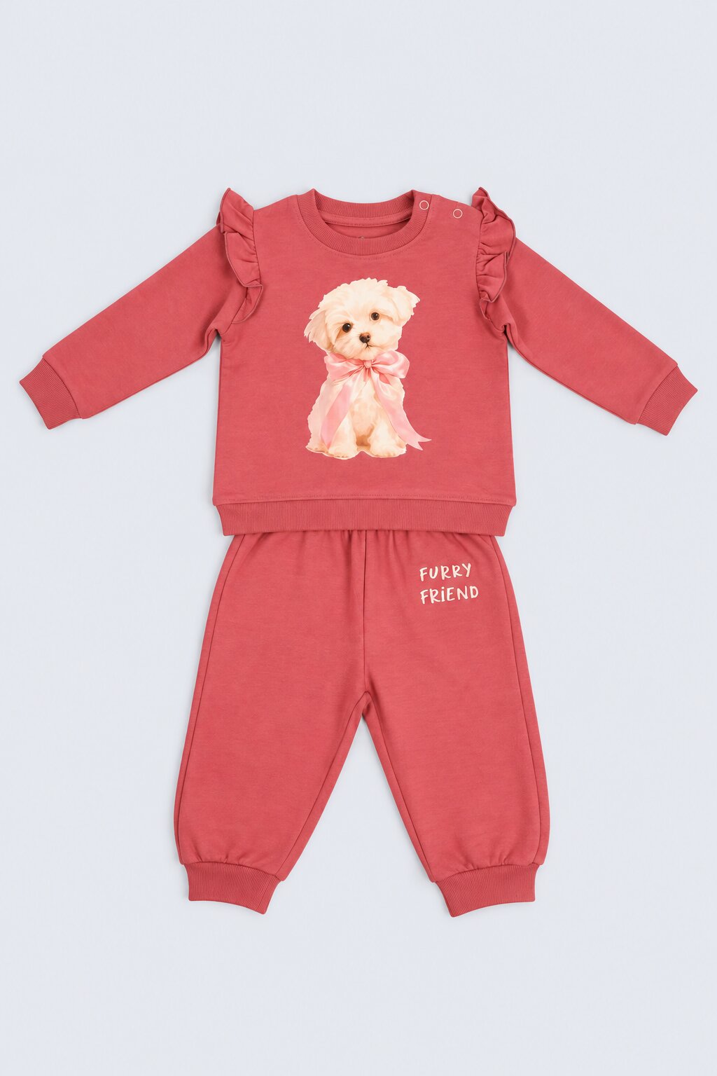 Red Graphic Printed Cotton  Infant Girls  Co-ord Set - Image 7