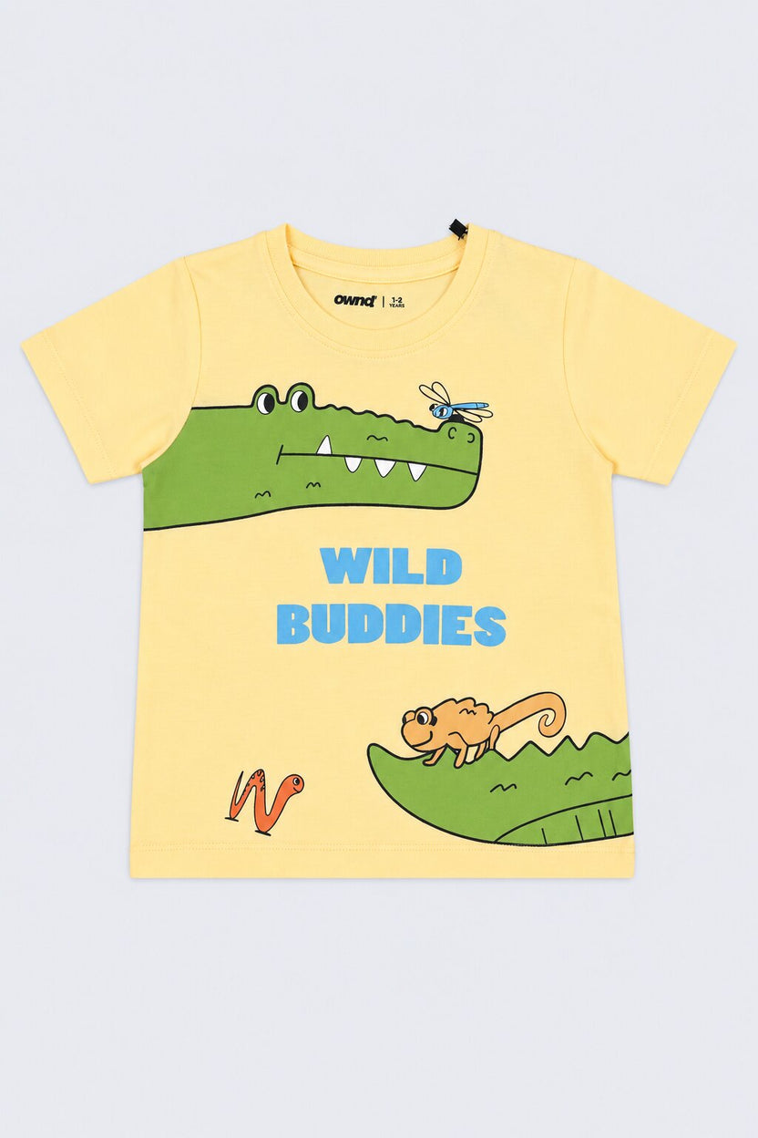 Yellow Graphic Printed Cotton  Boys  Co-ord Set - Image 2