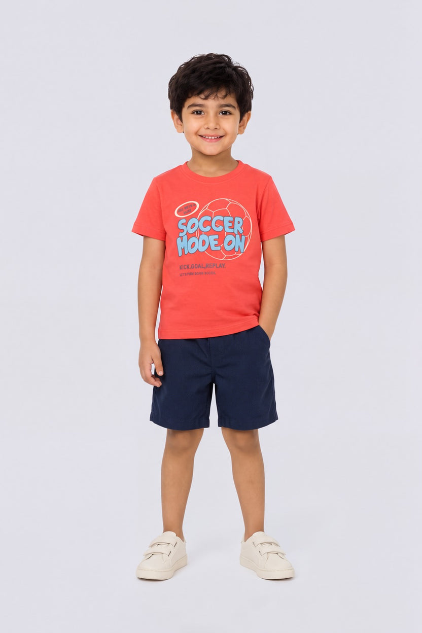 Red Graphic Printed Cotton Boys Co-ord Set - Image 1