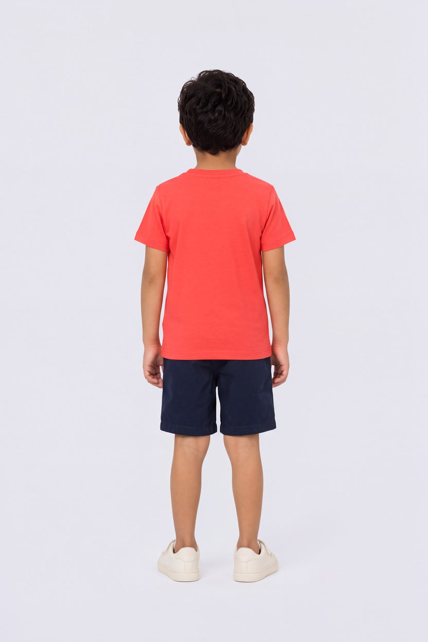 Red Graphic Printed Cotton Boys Co-ord Set - Image 3
