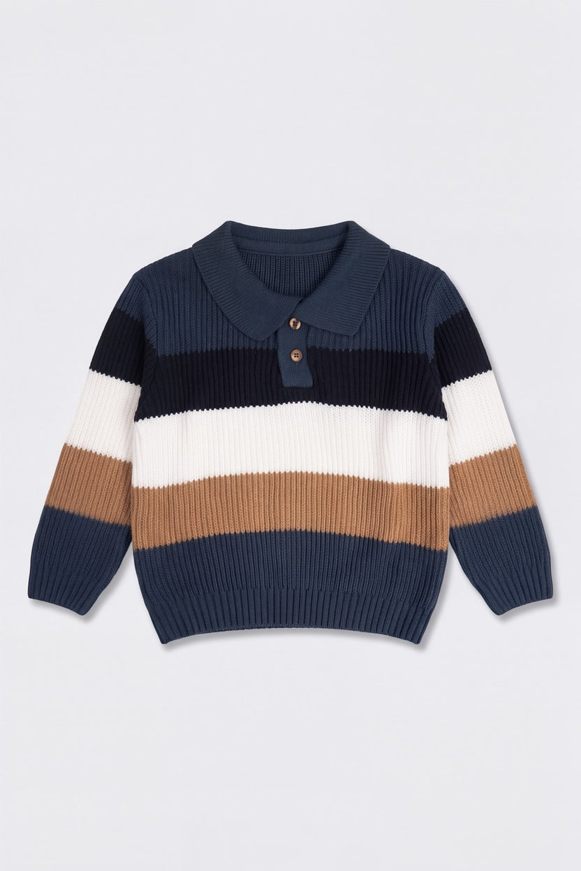 Multi-coloured Striped  Polo Relaxed Fit Sweater - Image 2
