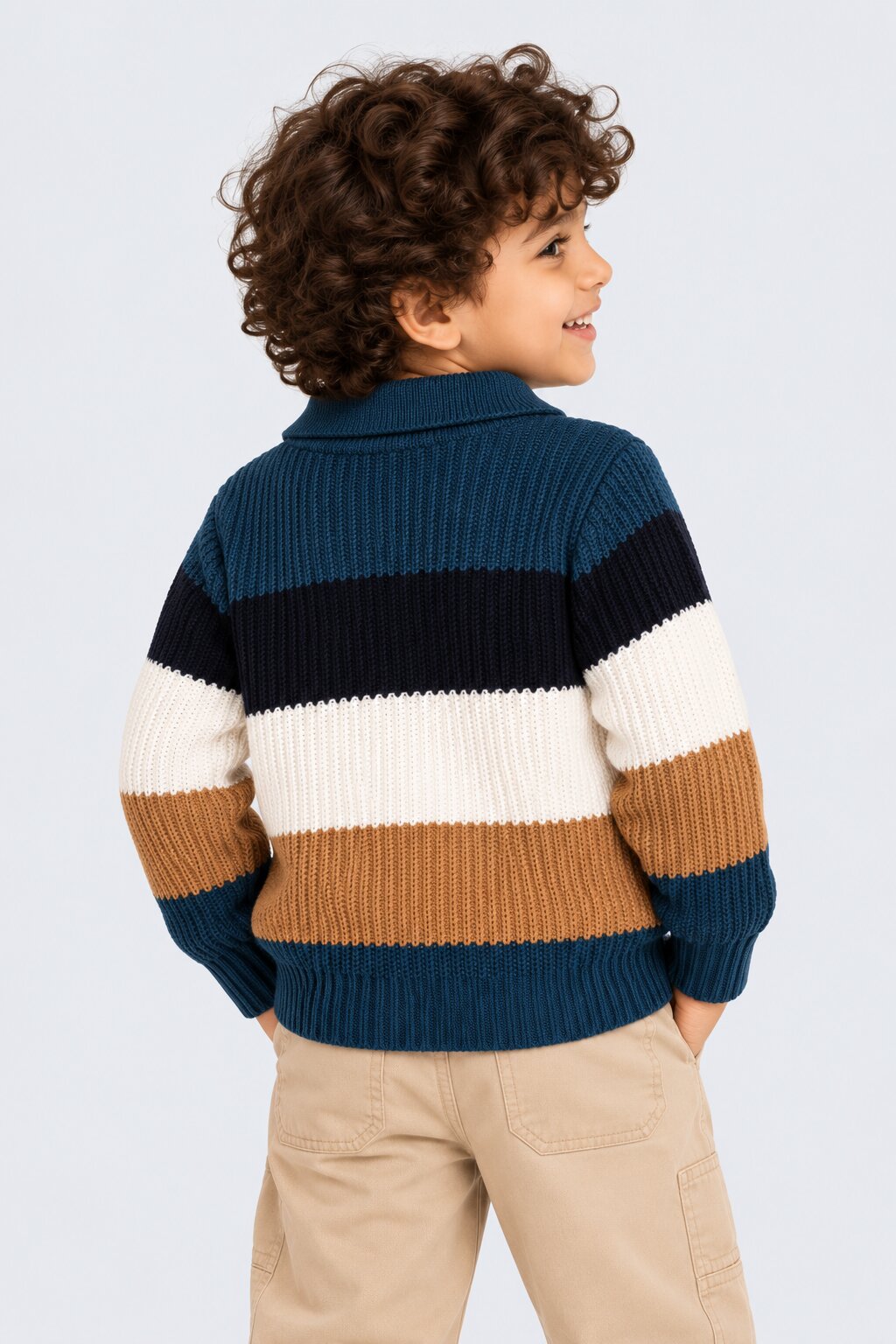 Multi-coloured Striped  Polo Relaxed Fit Sweater - Image 3