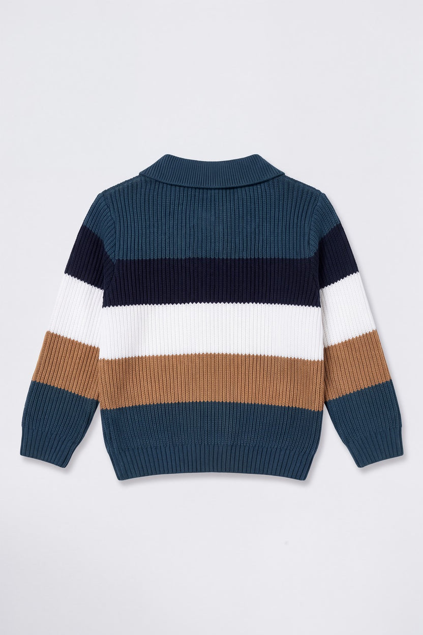 Multi-coloured Striped  Polo Relaxed Fit Sweater - Image 4